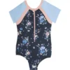 Girls' Nano Short Sleeve Zip Night Flowers Rashguard Swimsuit -Famous Clothing Store 82996840194